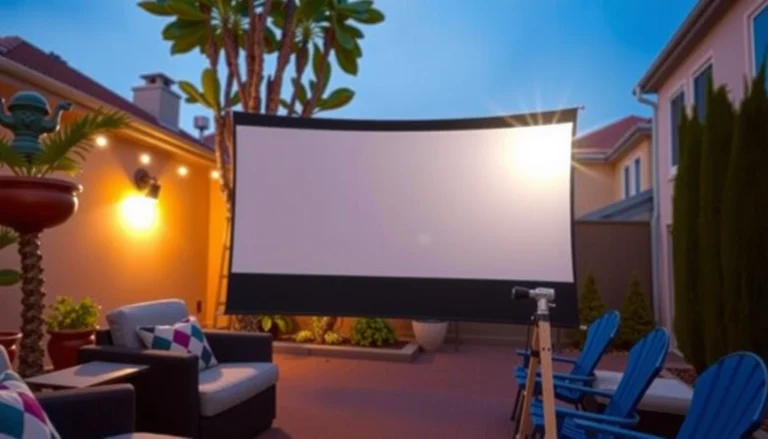A projector set up outside during daylight, showcasing its performance and visibility.
