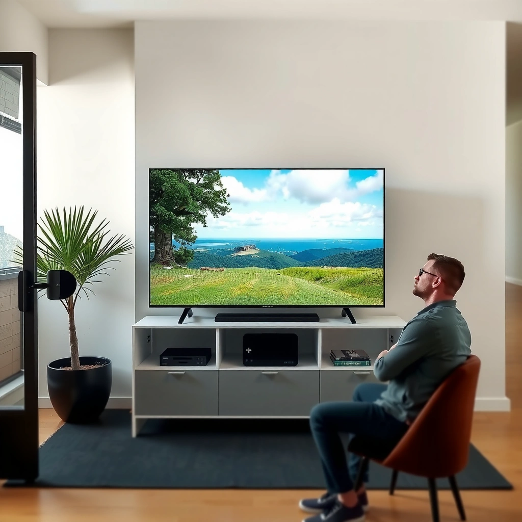 Chart showing recommended TV sizes for viewing distances of 8 feet for optimal experience.