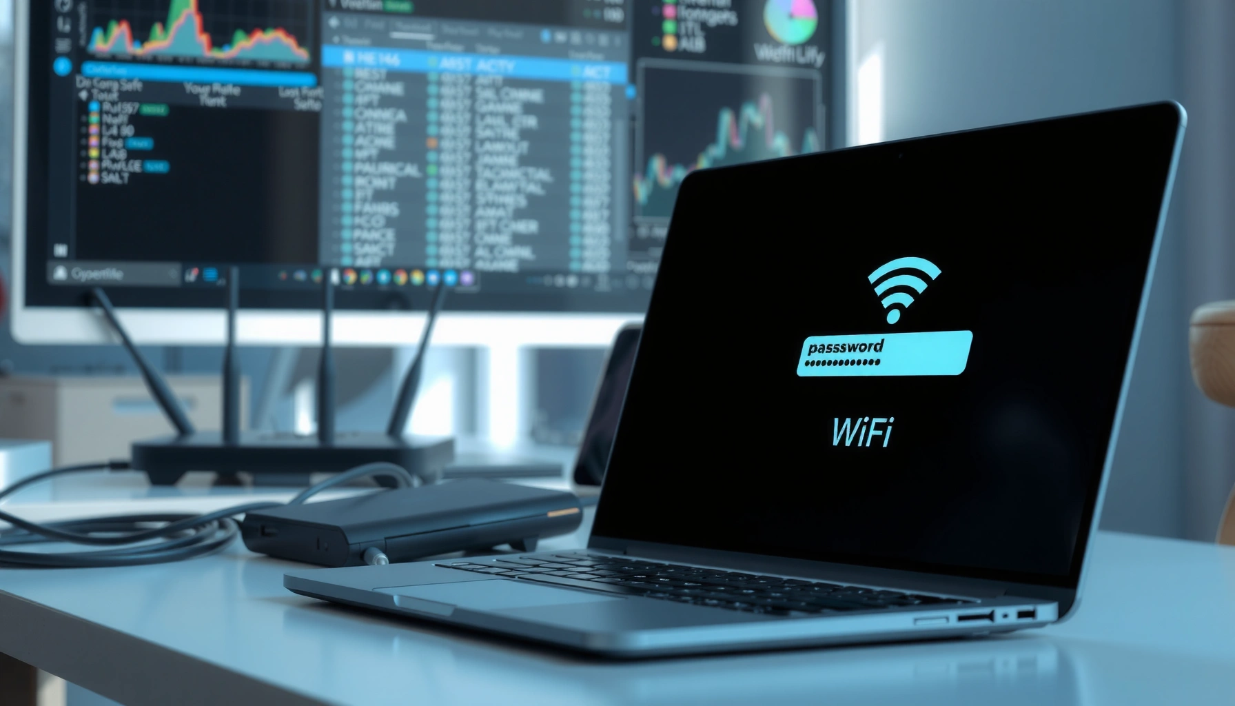 Illustration showing steps to retrieve WiFi password from a computer using simple methods.