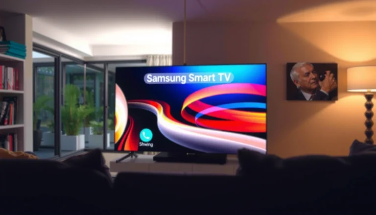 A user navigating the app store on a Samsung Smart TV to search for apps.