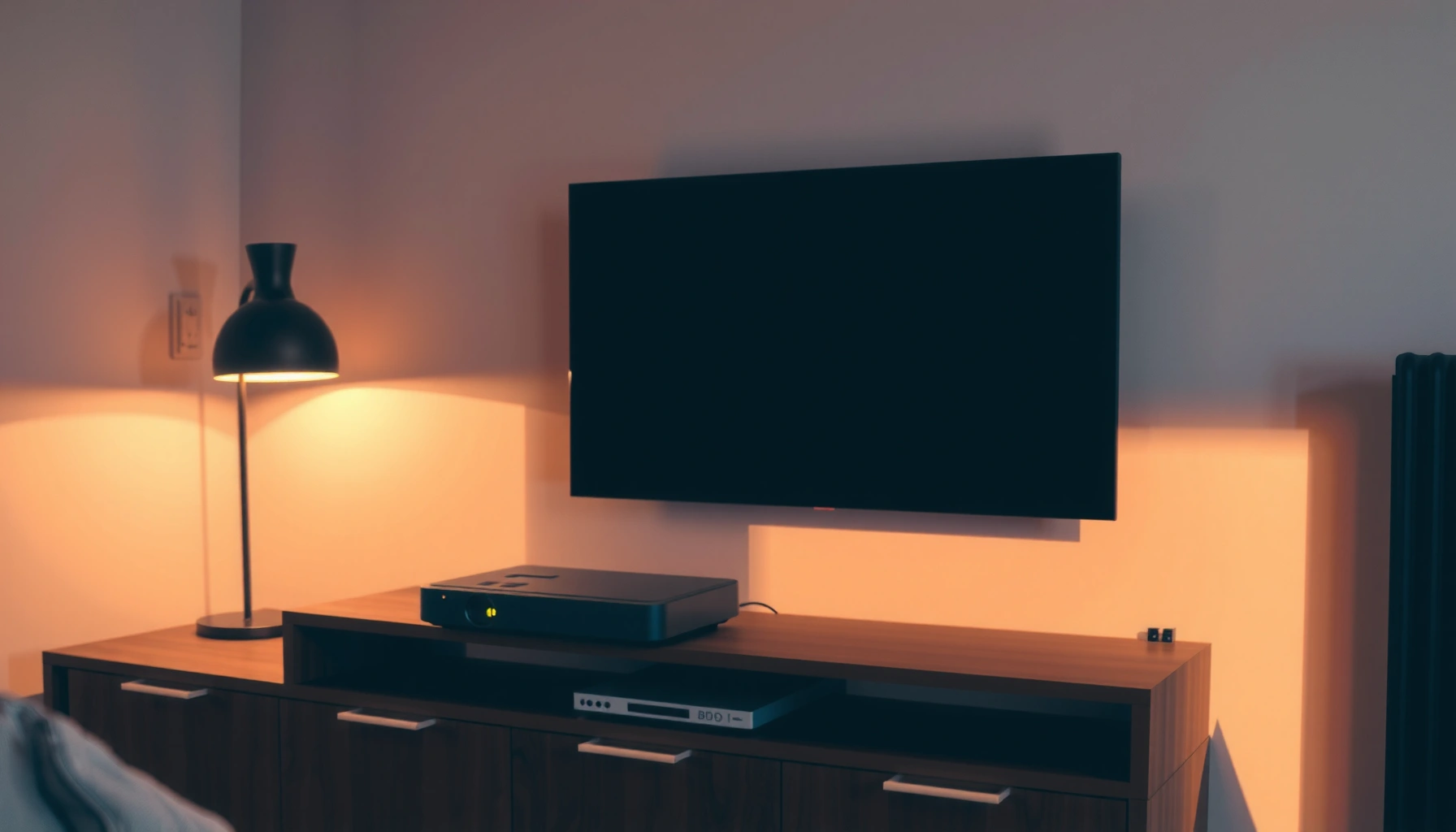 Close-up of a short throw projector setup illustrating optimal distance for projection.