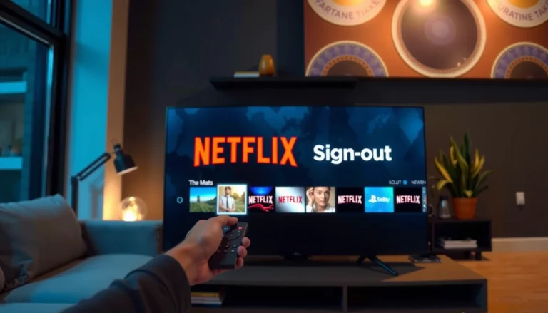 User signing out of Netflix on a Smart TV screen with the Netflix logo displayed.