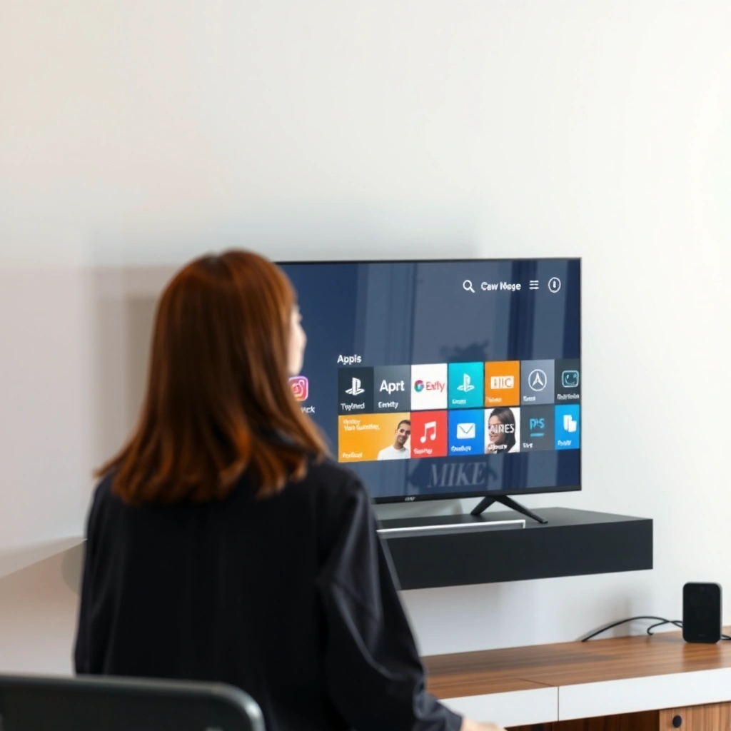 User checking the app store on a smart TV for downloadable applications.