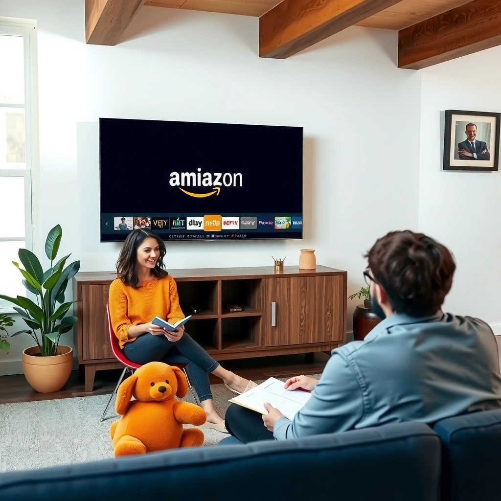 A person checking if their smart TV is compatible with Amazon Prime streaming services.