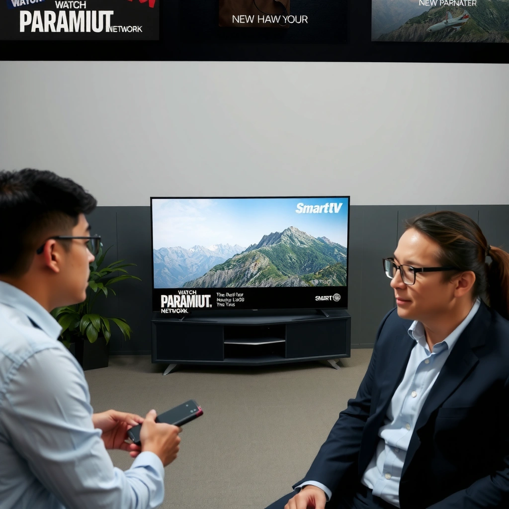 A person checking smart TV compatibility for Paramount Network streaming options.