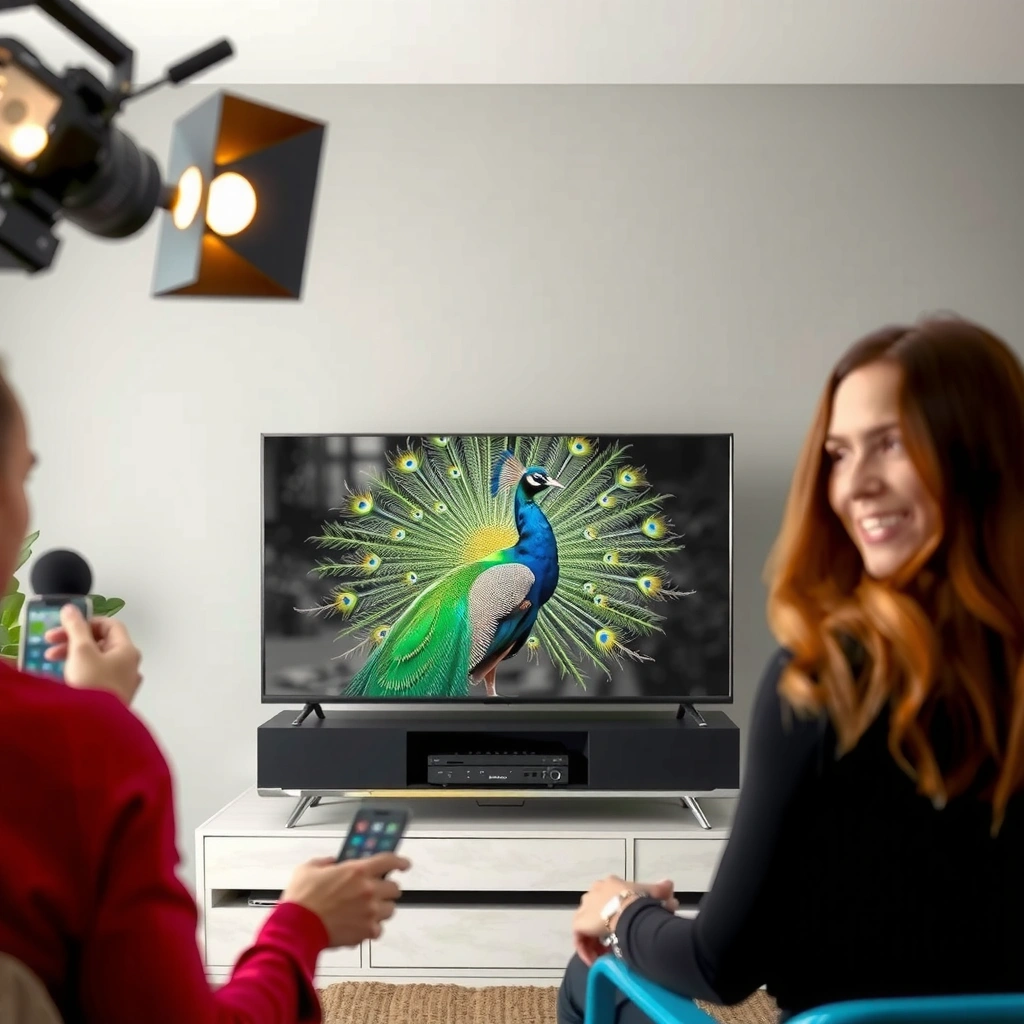 A person checking if their Smart TV is compatible with Peacock TV streaming service.