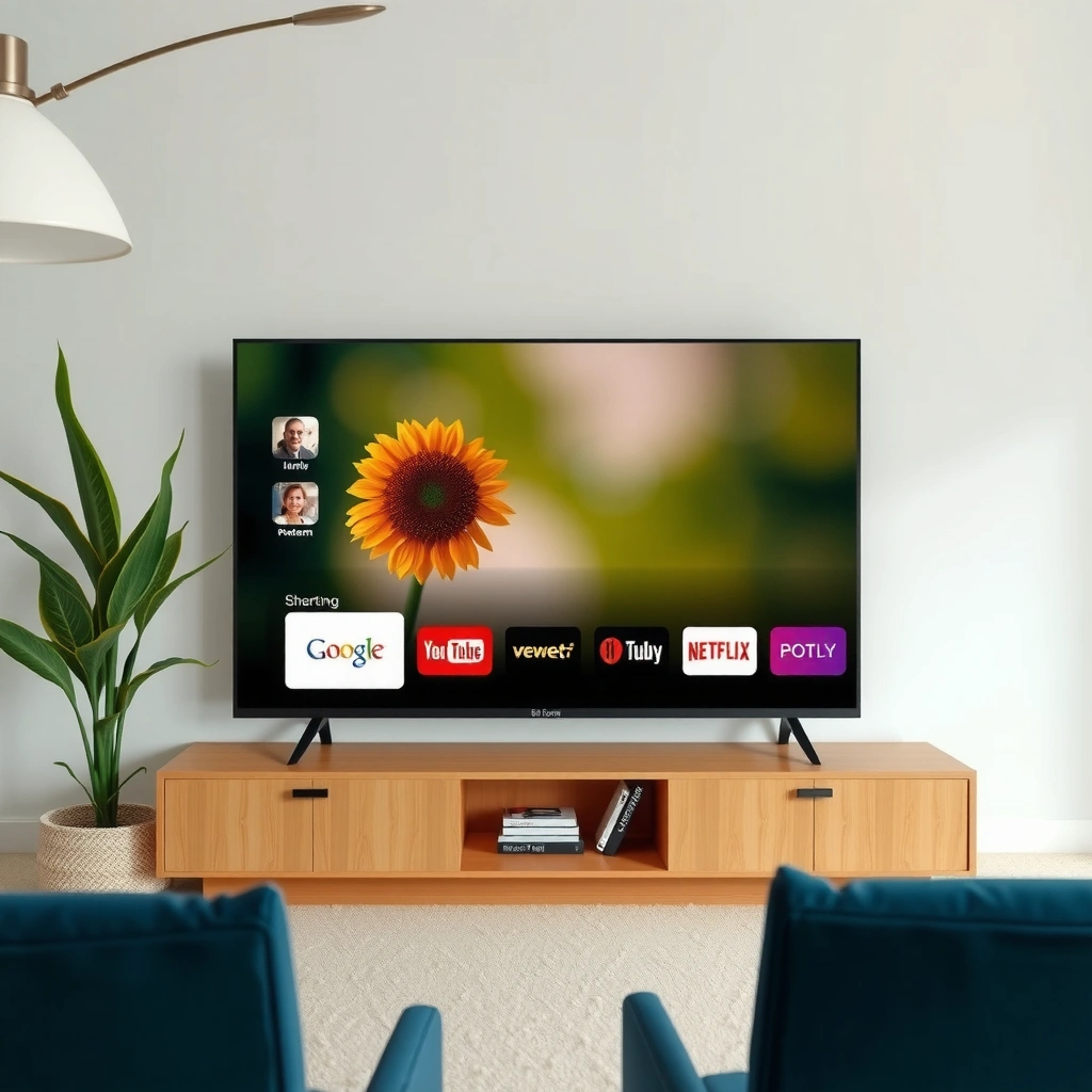 Image showing various connection options for a Smart TV including Wi-Fi and Ethernet settings.