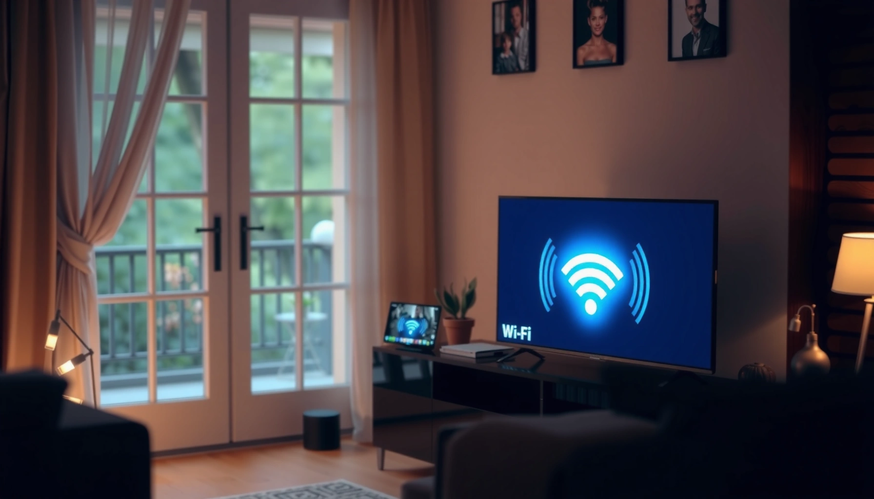 An illustration showing how a smart TV connects to the internet using Wi-Fi and Ethernet.