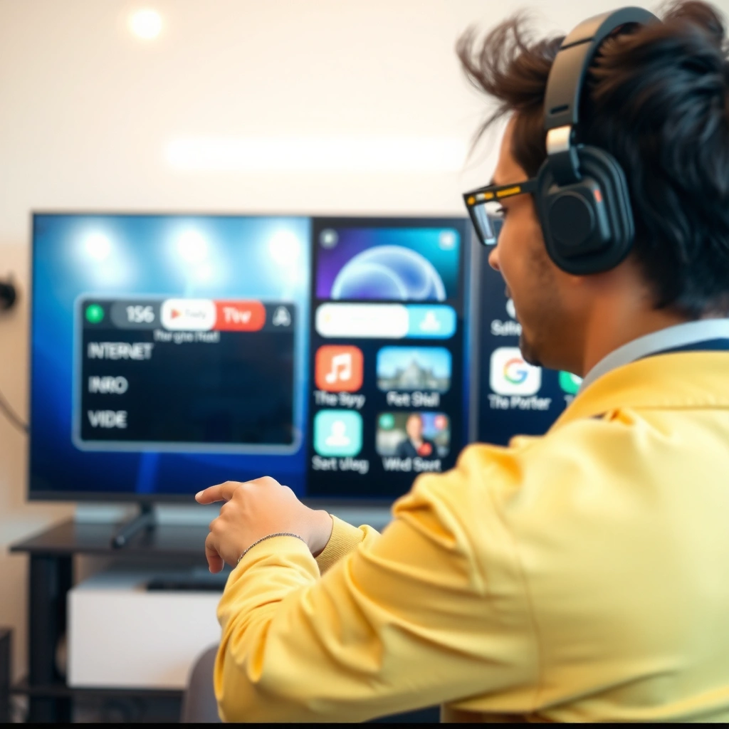 A user checking internet options on a smart TV for setup.