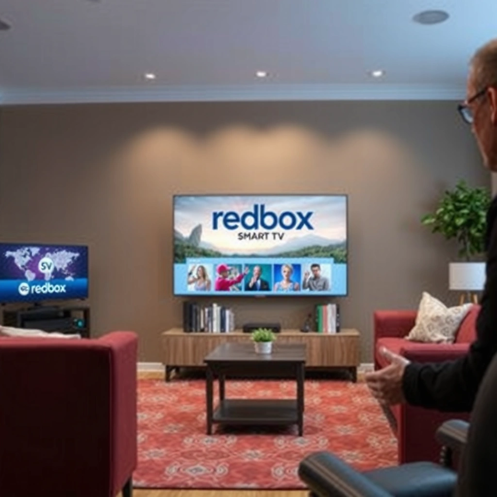 A person checking if their smart TV supports Redbox streaming services.
