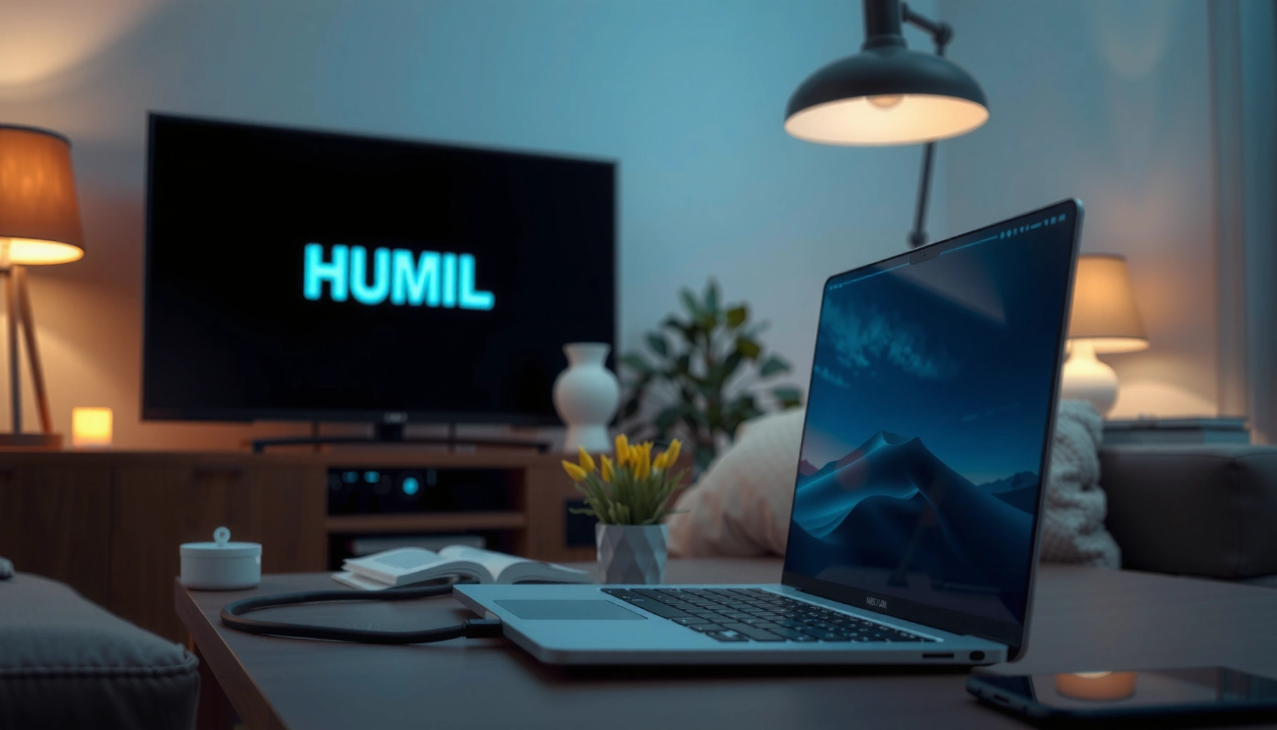 Illustration showing how to stream content from a computer to a smart TV easily.