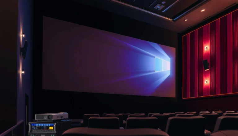 A modern theater projector showcasing a film on screen, illustrating current projector use in cinemas.