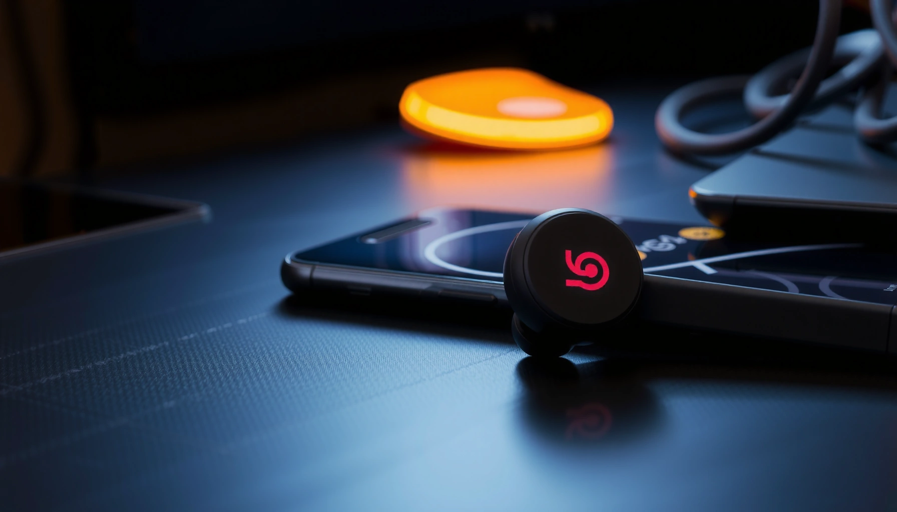 Illustration of Beats earbuds with tracking features highlighted, related to Find My and last known tips.