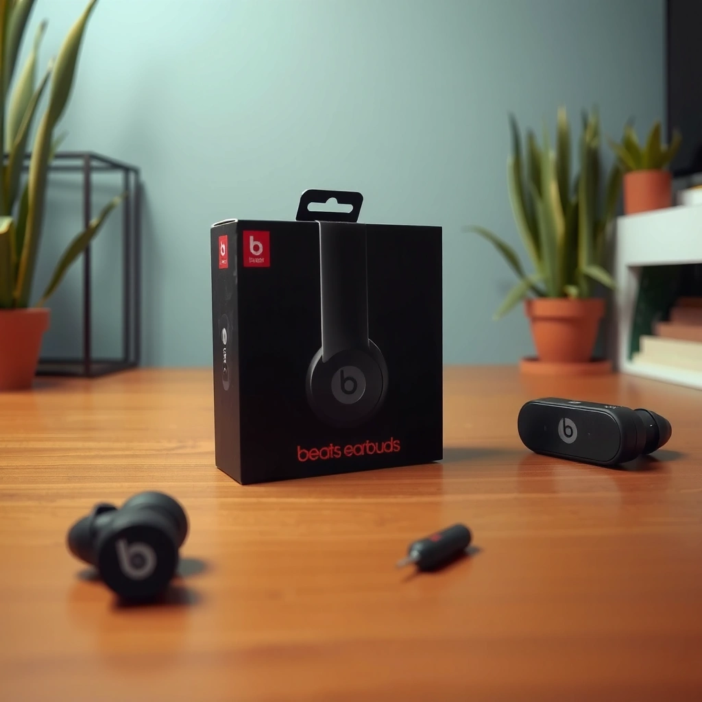 Unboxing Beats earbuds, showing charging case and accessories for setup.