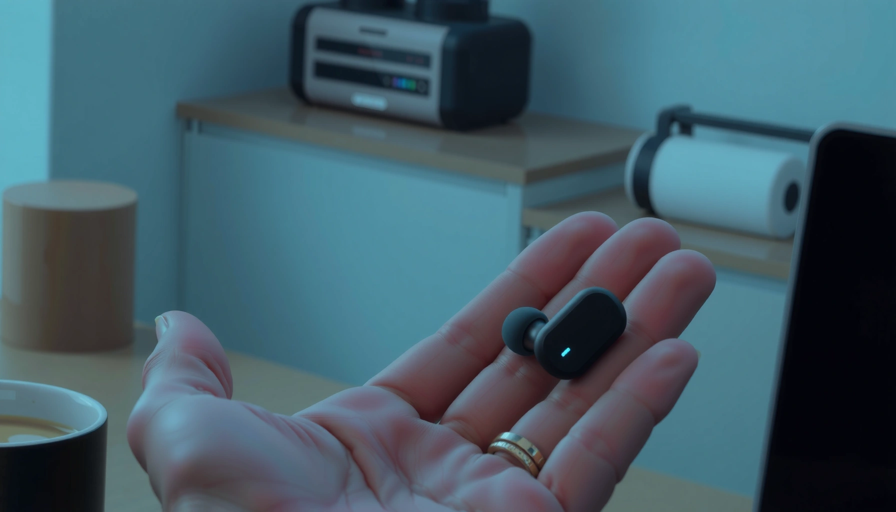 Image showing ANC earbuds with active noise cancellation technology for better audio experience.