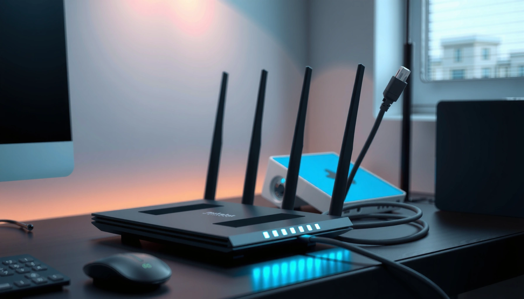 Illustration of an internet router, explaining its definition, purpose, and functionality.