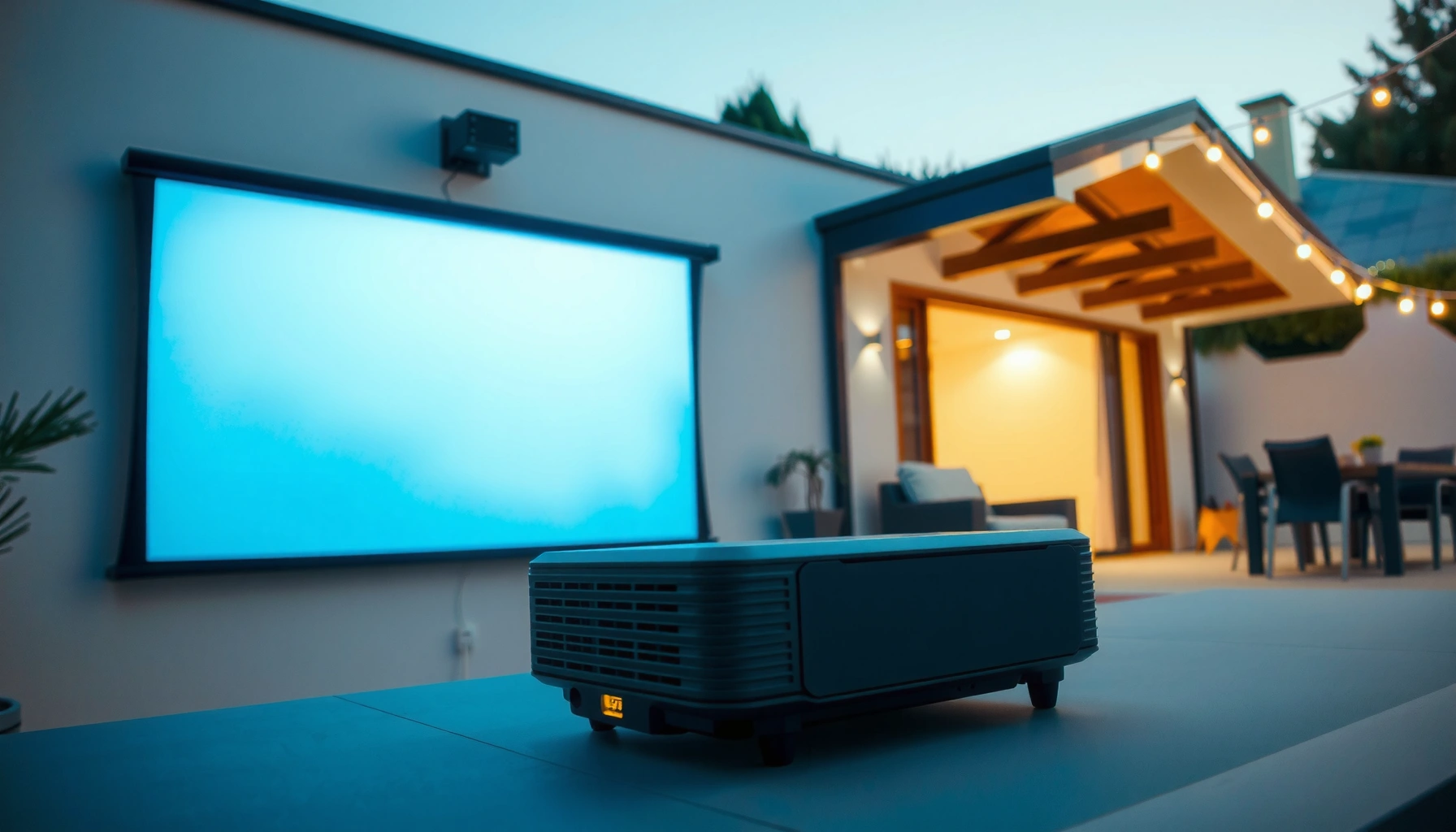 Illustration explaining how outdoor projectors work in a simple breakdown.