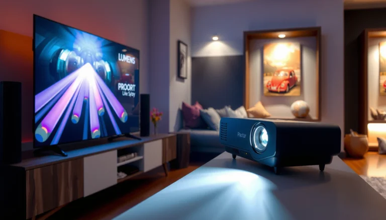 A projector displaying bright images, illustrating the importance of lumens for optimal viewing.