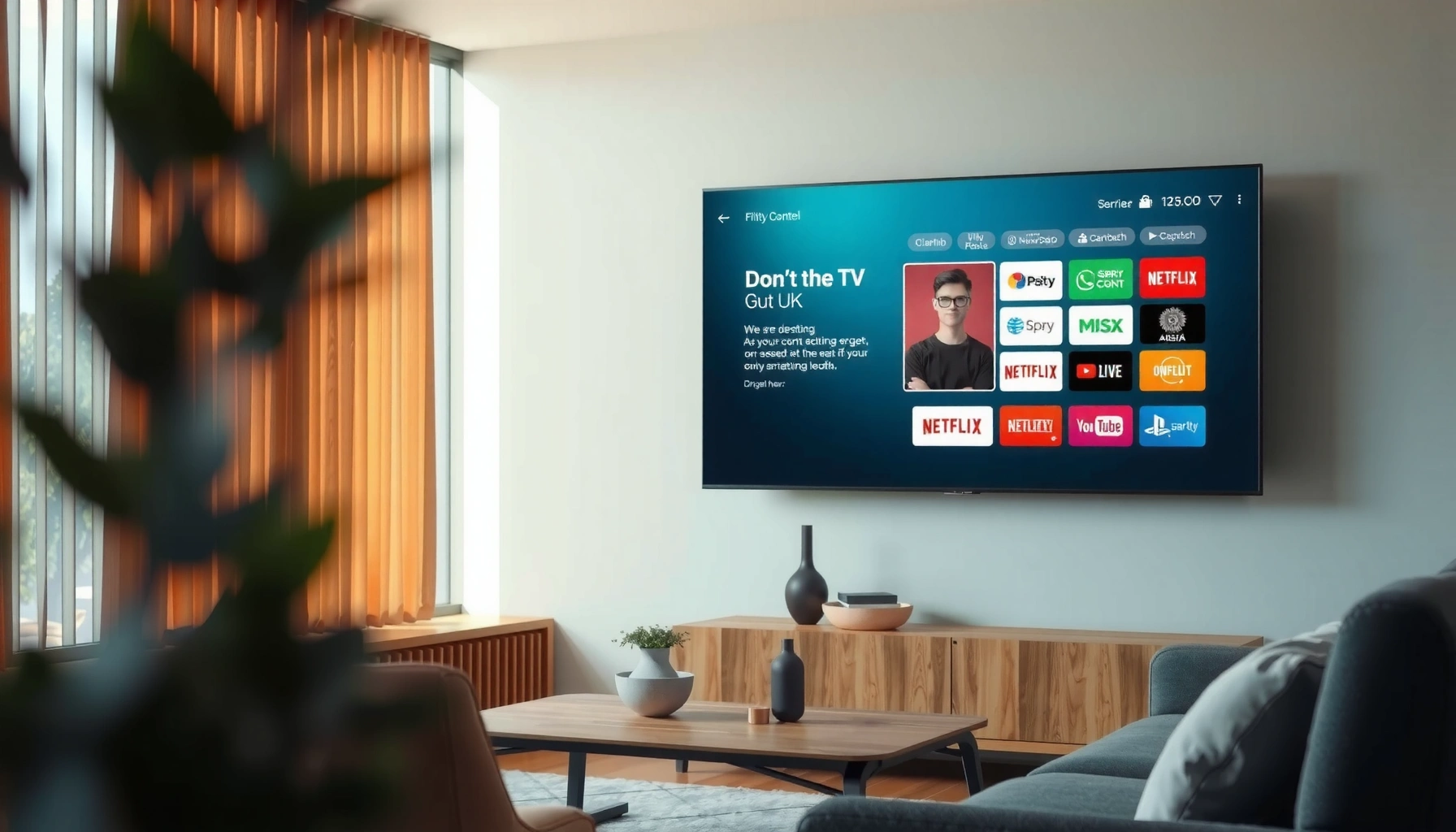 A smart TV displaying various streaming apps and features, illustrating what a smart TV is.