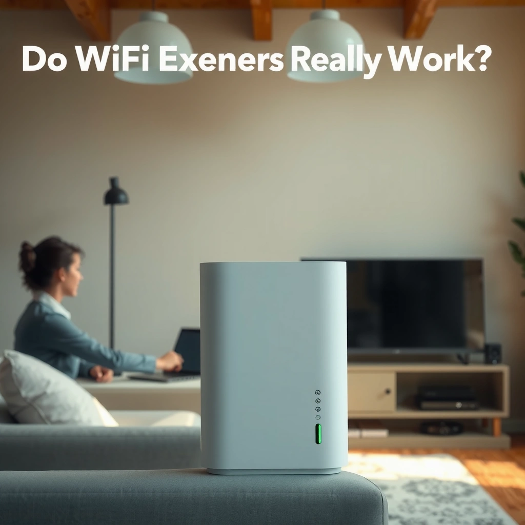 Diagram explaining how WiFi extenders work to boost internet signal strength.