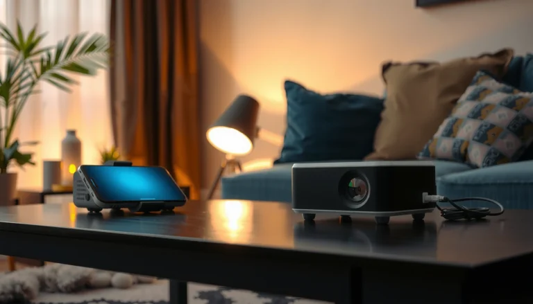 A person connecting a phone to a projector for a presentation.