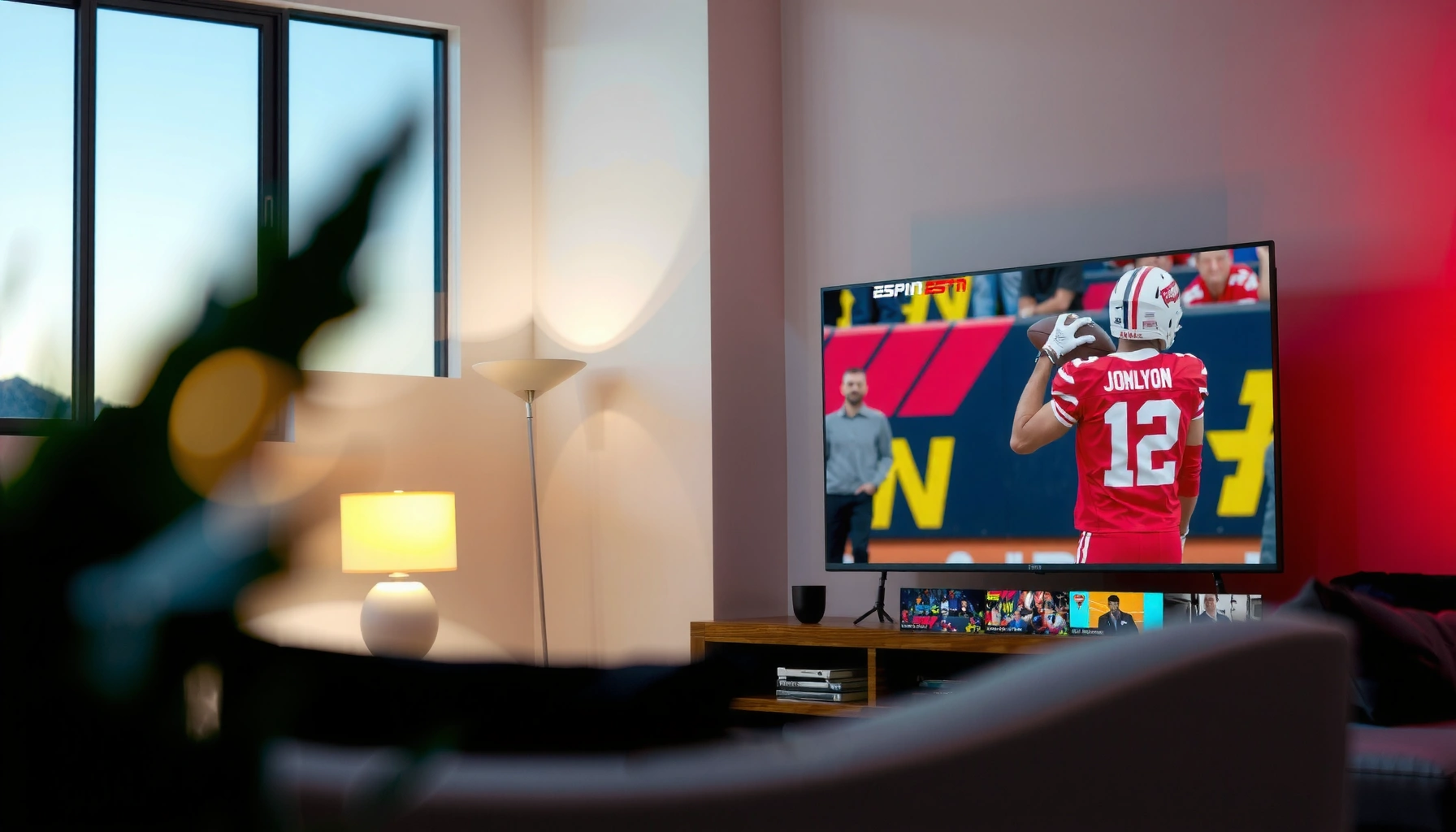 A person streaming ESPN for free on a Smart TV, showcasing how to access sports content easily.