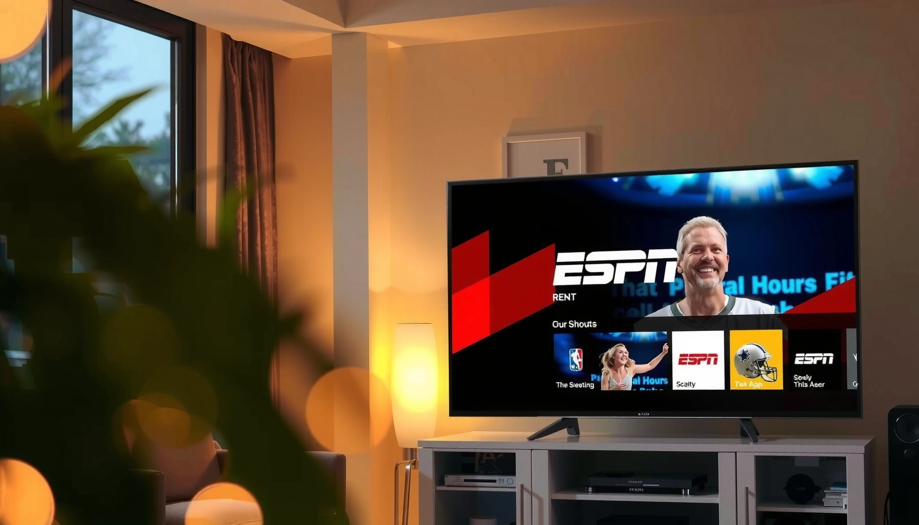 A smart TV displaying the ESPN app, illustrating how to watch ESPN on smart devices.