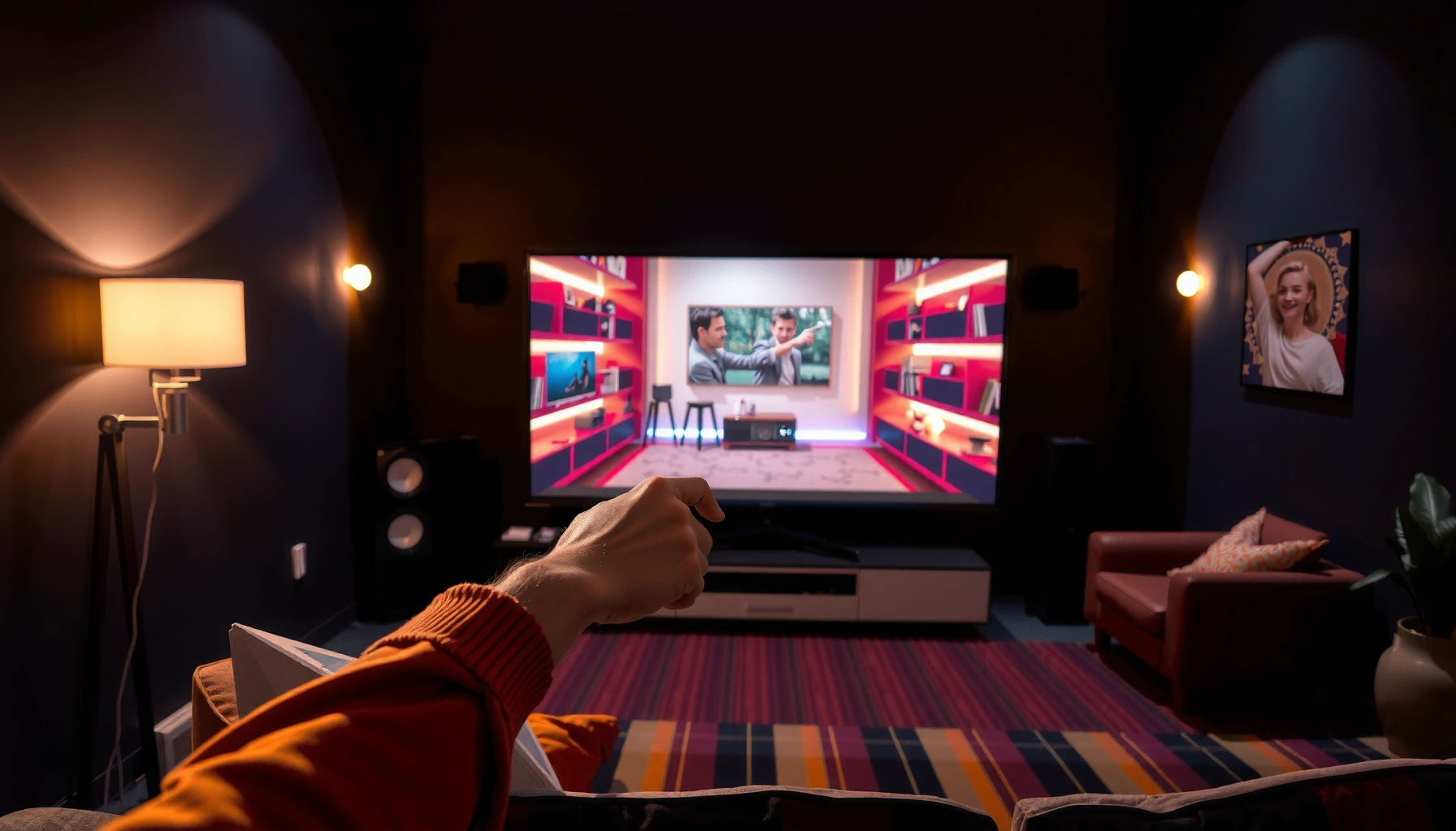 Setup steps for watching movies on a projector, showcasing an easy home theater arrangement.