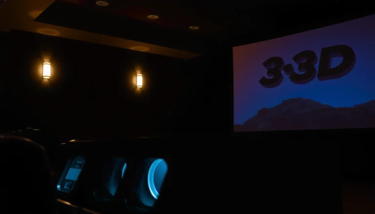 A person watching a 3D movie on a projector screen in a dark room, showcasing 3D movie experience.
