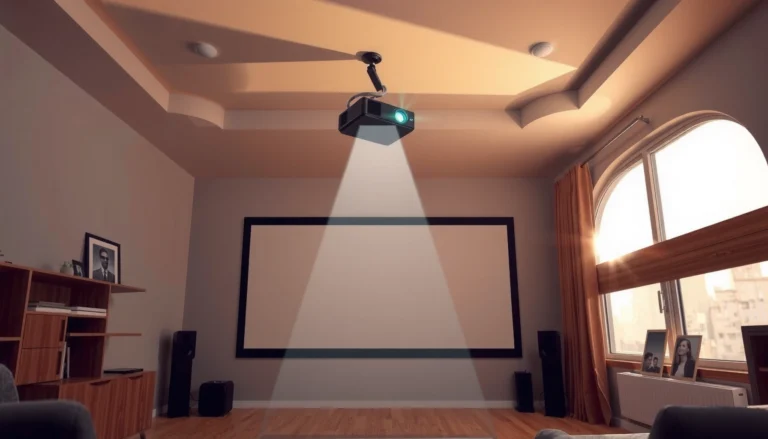 A projector displaying an image in a bright room, demonstrating tips for daylight viewing.