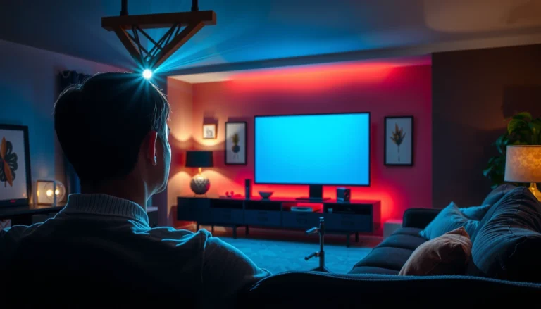A projector displaying a TV show, illustrating how to watch TV on a projector.