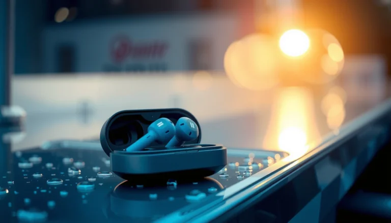 A selection of waterproof earbuds showcasing key features for potential buyers.