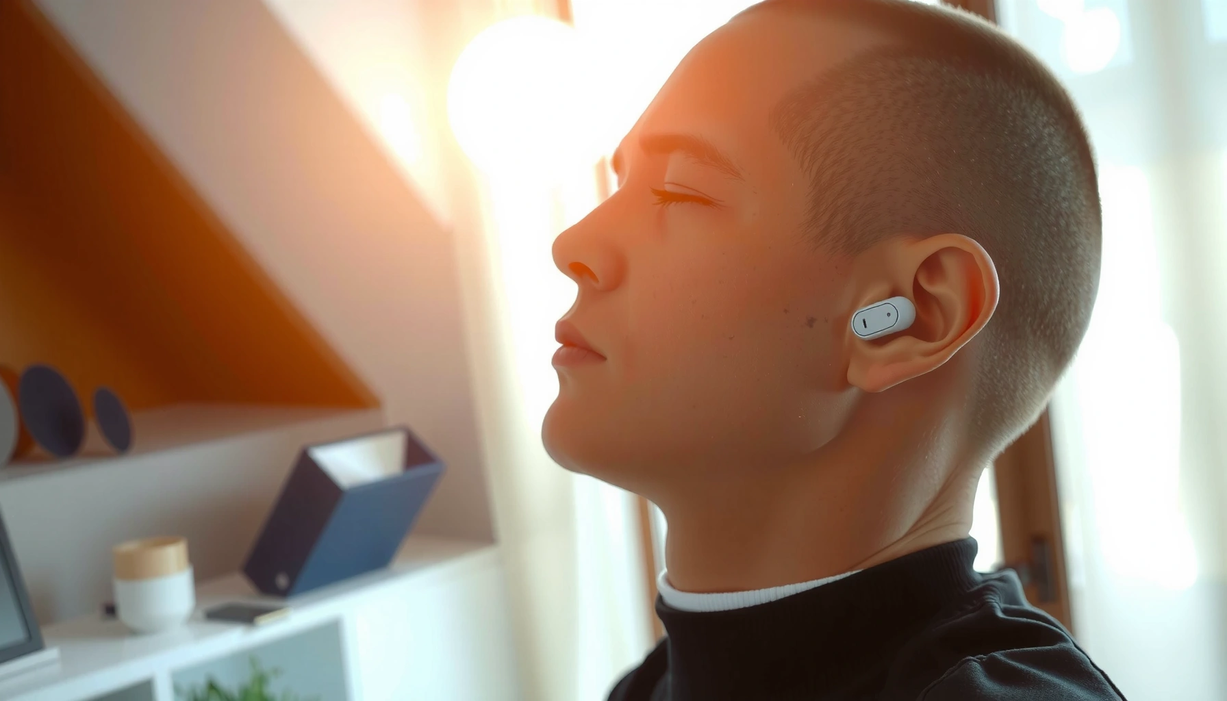 Person demonstrating how to wear earbuds for optimal fit and comfort while listening to music.