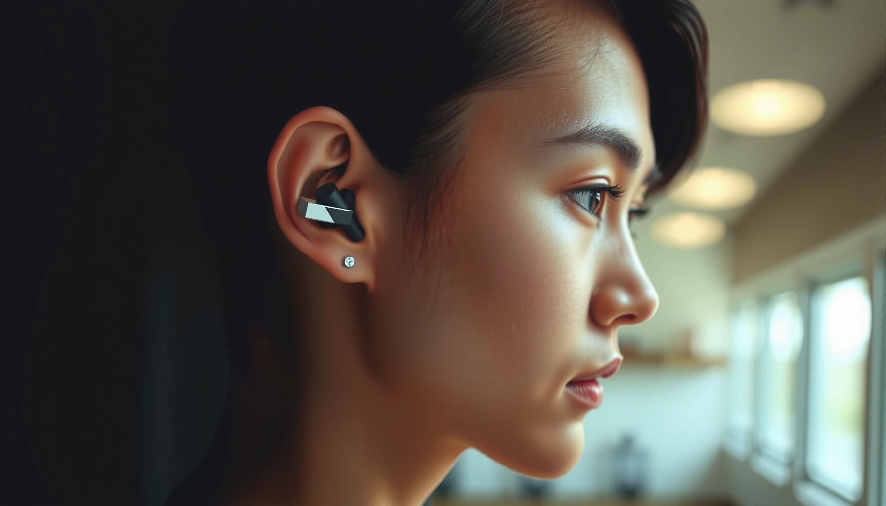 A person demonstrating how to wear wireless earbuds correctly for optimal fit and comfort.