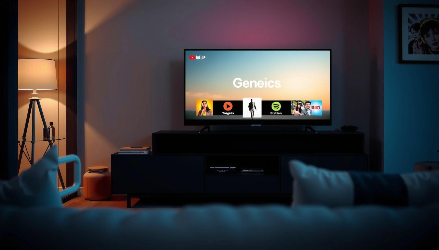 An overview of a smart TV showcasing its key features and functions.