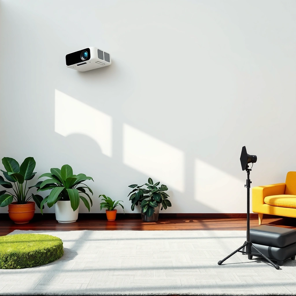 A bright white wall enhancing projector image brightness and contrast for optimal viewing experience.