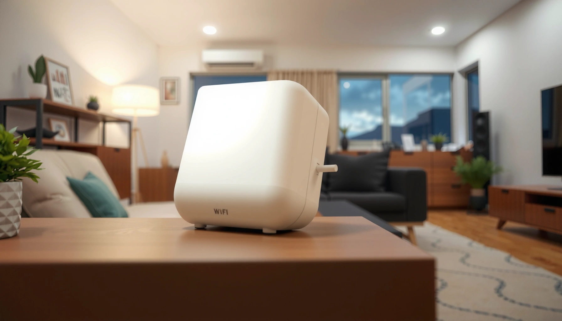 Illustration showing the real-world distance range of a WiFi extender in various environments.