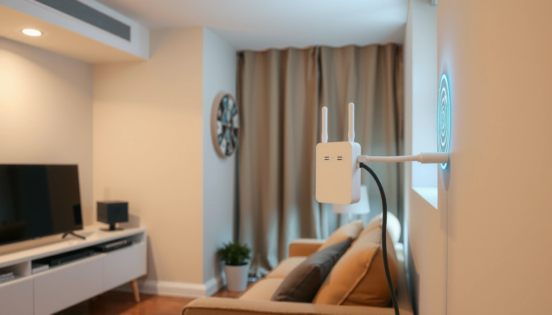 A WiFi extender in a home setting, illustrating its potential to boost internet coverage and performance.