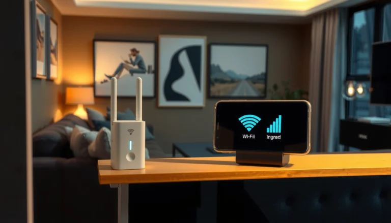 A WiFi extender in a home setting, illustrating how it boosts internet coverage and performance.