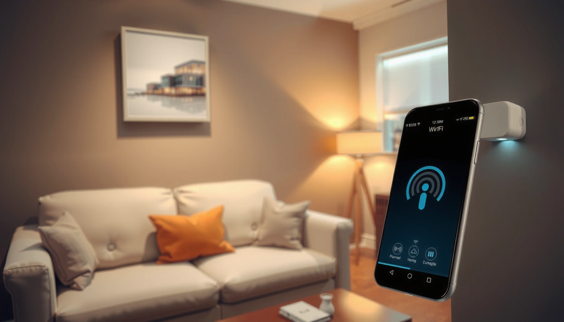 A WiFi extender set up in a home to boost internet signal strength and coverage.