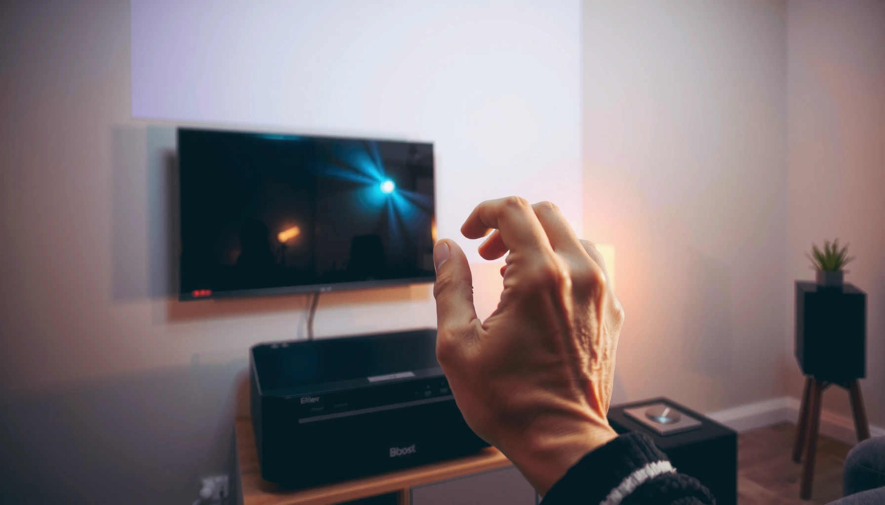 A person adjusting the focus on a projector for clearer image quality.