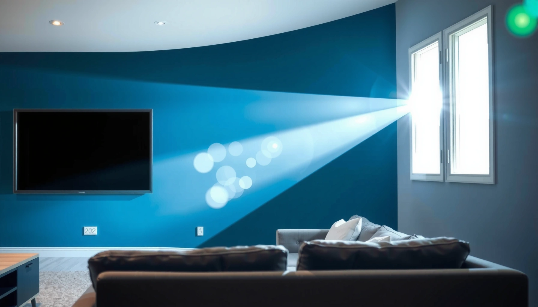 A projector displaying bright images in daylight, illustrating ANSI lumens for optimal visibility.
