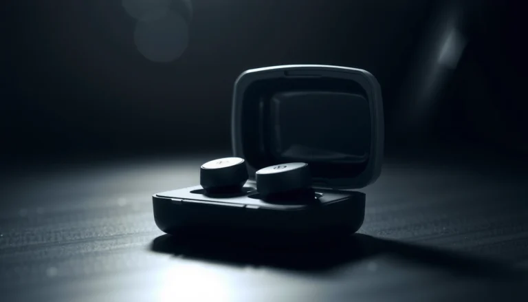 Beats earbuds showcasing their wireless charging capability and design features.