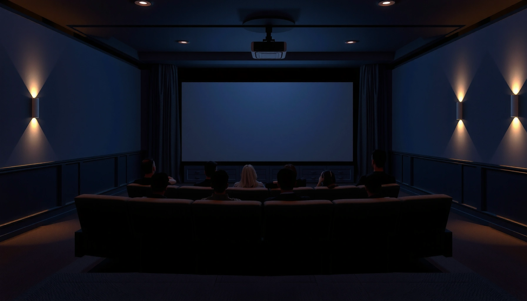 Diagram showing ideal seating distance from a projector screen for optimal viewing experience.