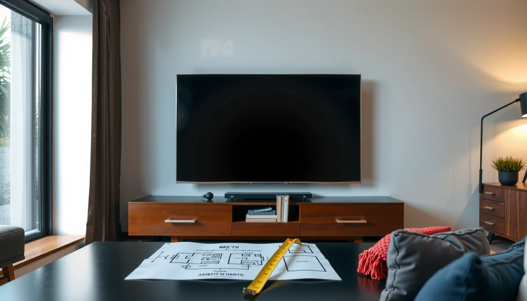 Illustration showing how to calculate the best TV size for different room dimensions