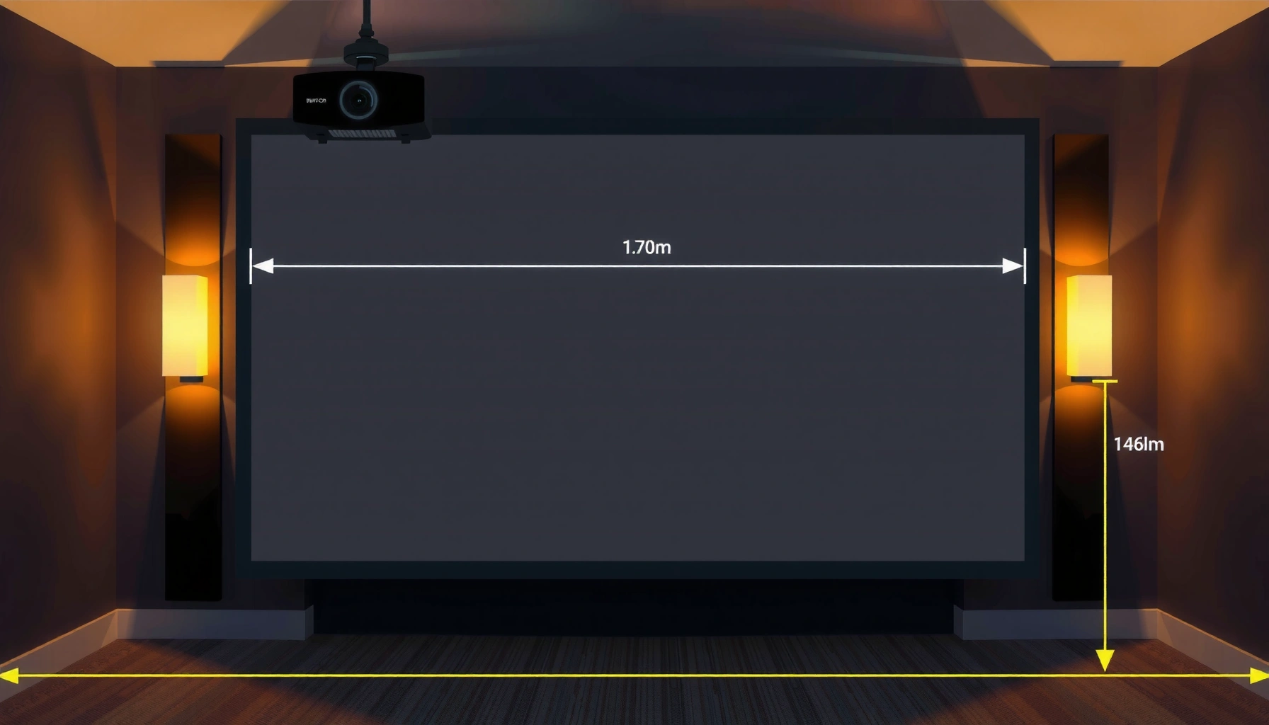 Illustration of how to calculate projector lens throw distance for optimal image projection.