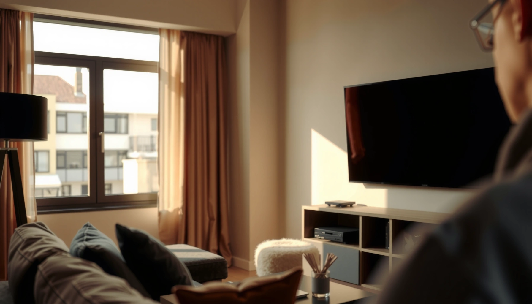 Diagram showing how to calculate the ideal TV size for a room based on viewing distance.