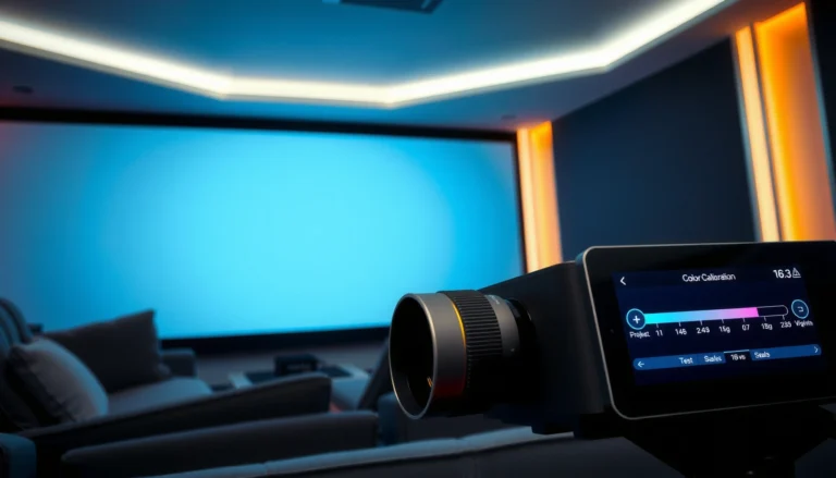 A technician calibrating projector color settings for accurate and consistent image quality.