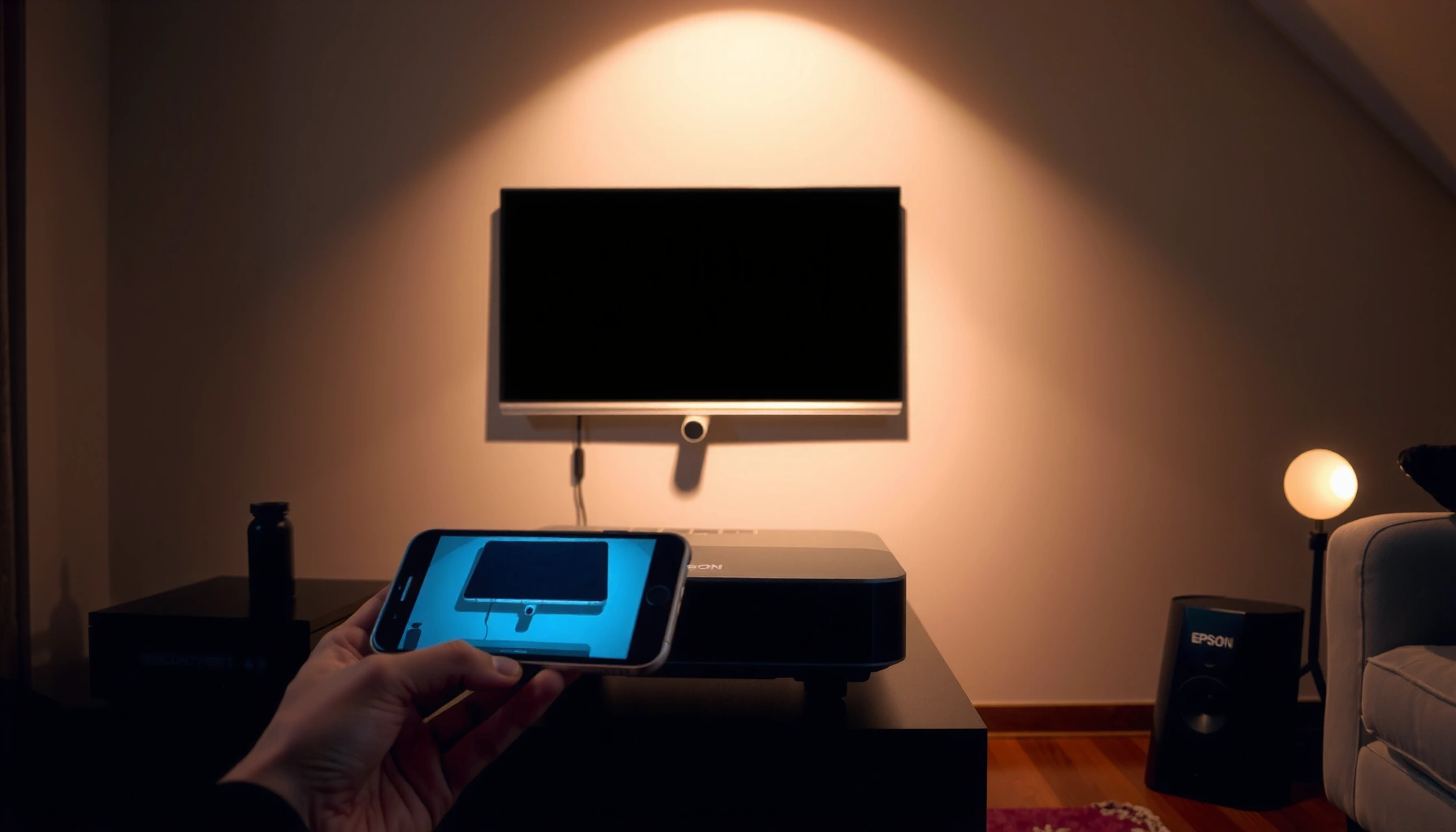 Step-by-step guide on casting iPhone screen to Epson projector for presentations.