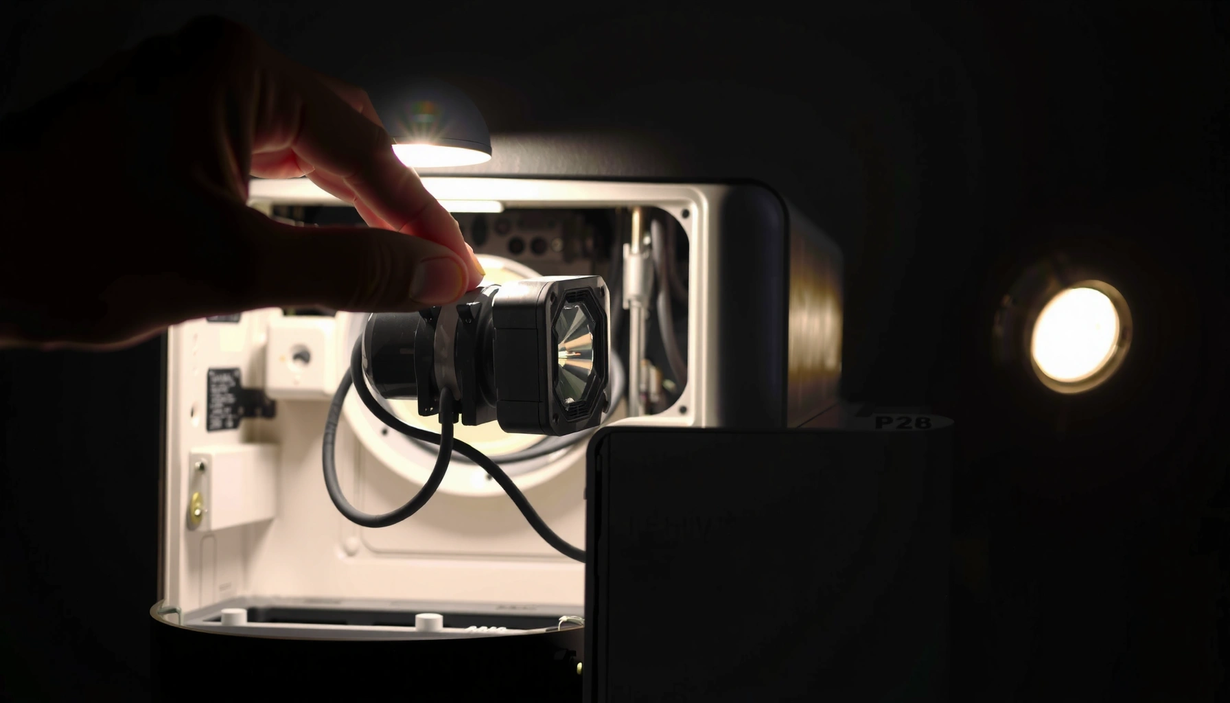 Step-by-step guide on changing the bulb in a Mitsubishi projector with tools and instructions.